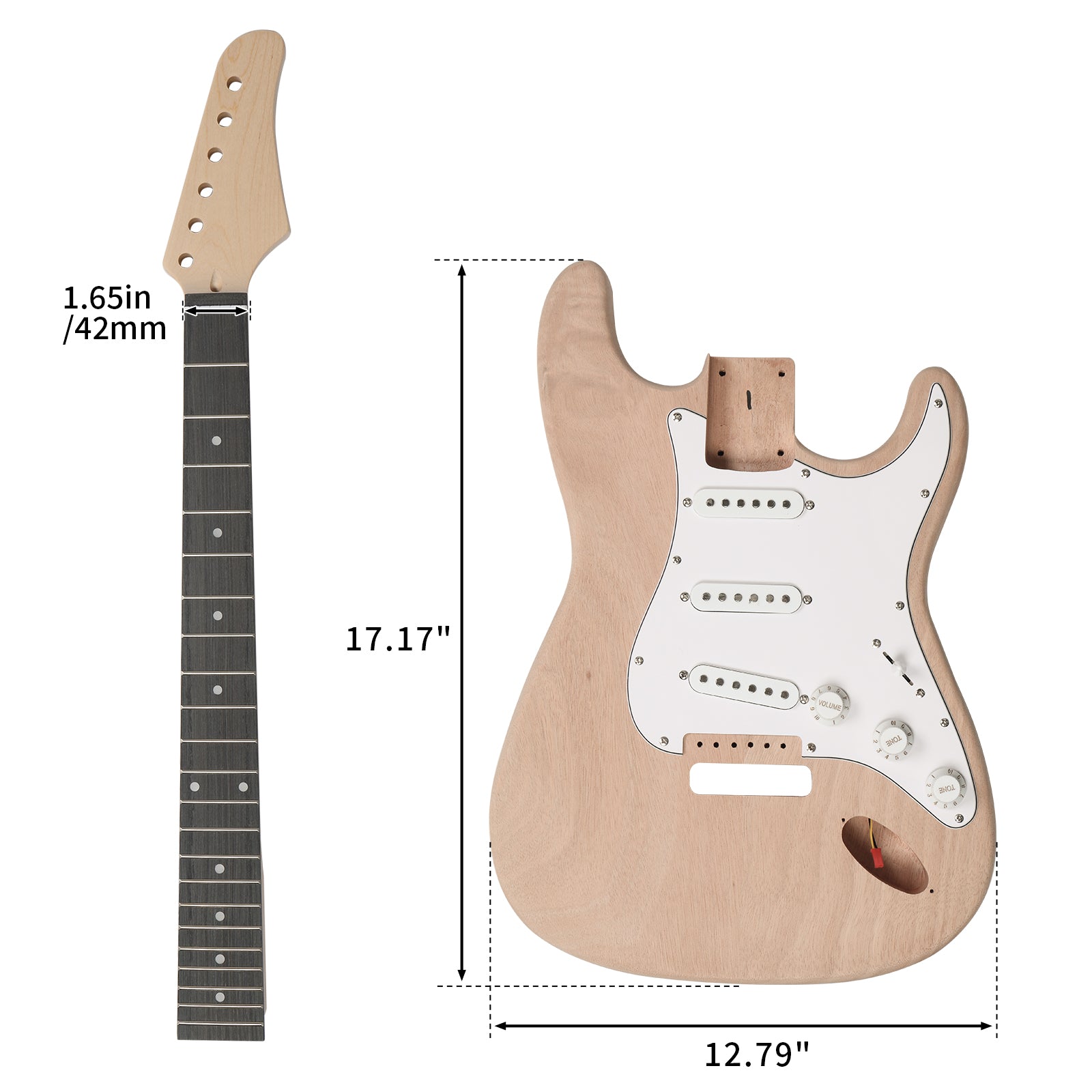 Szzzp DIY 6 String ST Style Electric Guitar Kits with Mahogany Body, Maple Neck and Accessories
