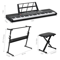 Szzzp GEP-110 61 Key Keyboard with Piano Stand, Piano Bench, Built In Speakers, Headphone, Microphone, Music Rest, LED Screen, 3 Teaching Modes for Beginners