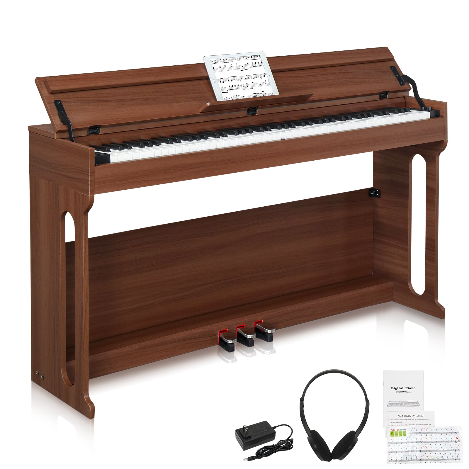 Szzzp GDP-107 88 Key Standard Full Weighted Keyboards Digital Piano with Furniture Stand, Audio and MIDI Bluetooth, Triple Pedals, Headphone，for Black Walnut