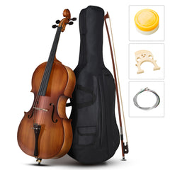 Szzzp Full Side 4/4 Matte Natural Color Spruce Panel Cello with Bag Bow Rosin Bridge Strings