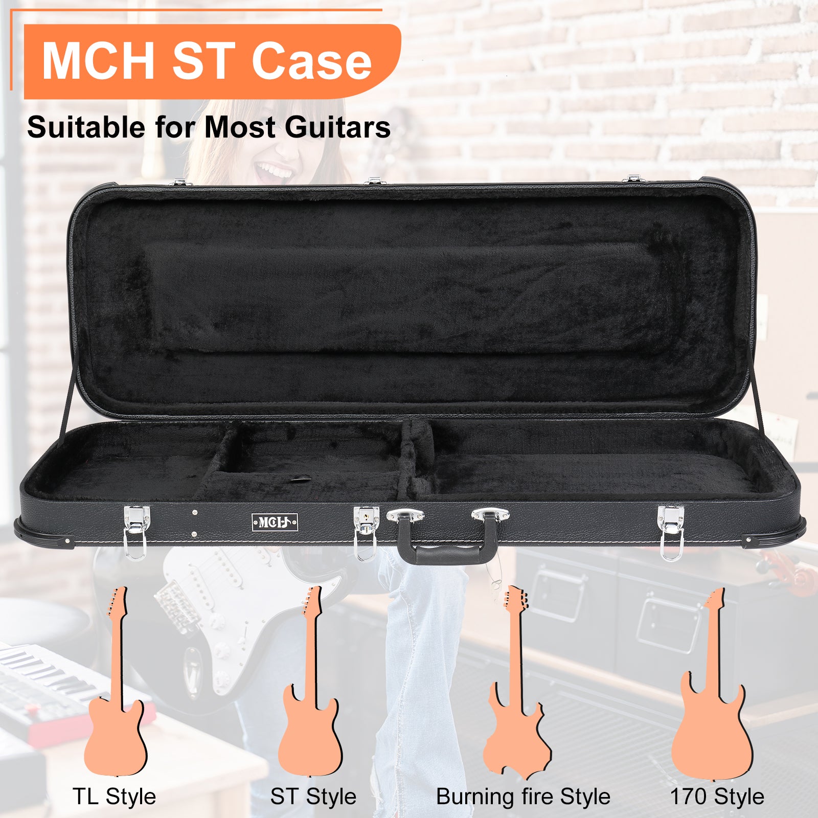 Szzzp Electric Guitar Square Hard Case with Protective Sleeve Fits ST TL Burning fire 170 Style Electric Guitar