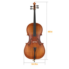 Szzzp Full Side 4/4 Matte Natural Color Spruce Panel Cello with Bag Bow Rosin Bridge Strings