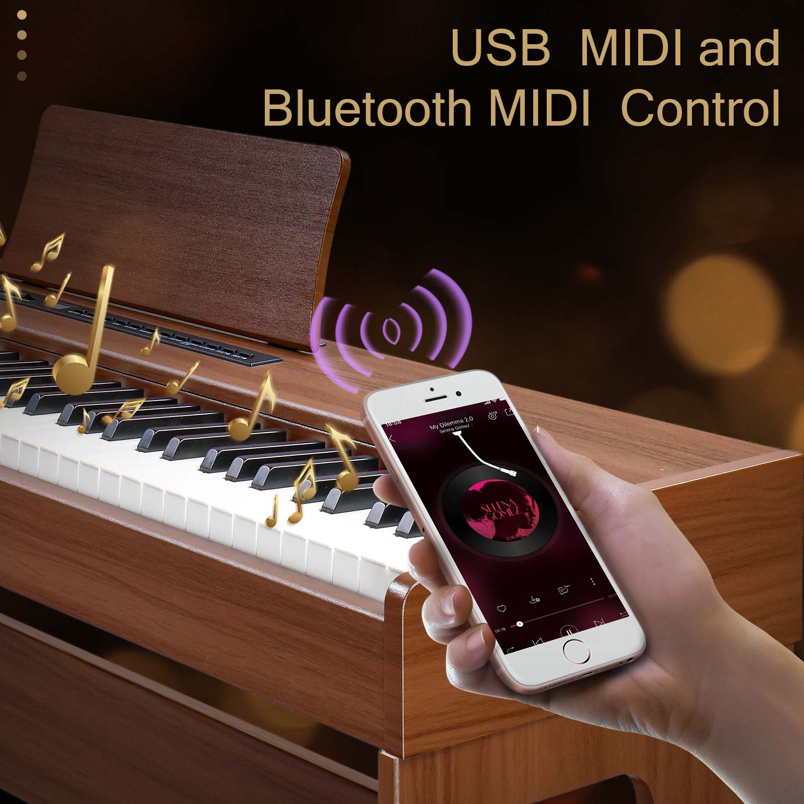 Szzzp 88 Keys Full Weighted Keyboards Digital Piano with Furniture Stand, Power Adapter, Triple Pedals, Headphone, for All Experience Levels Black Walnut
