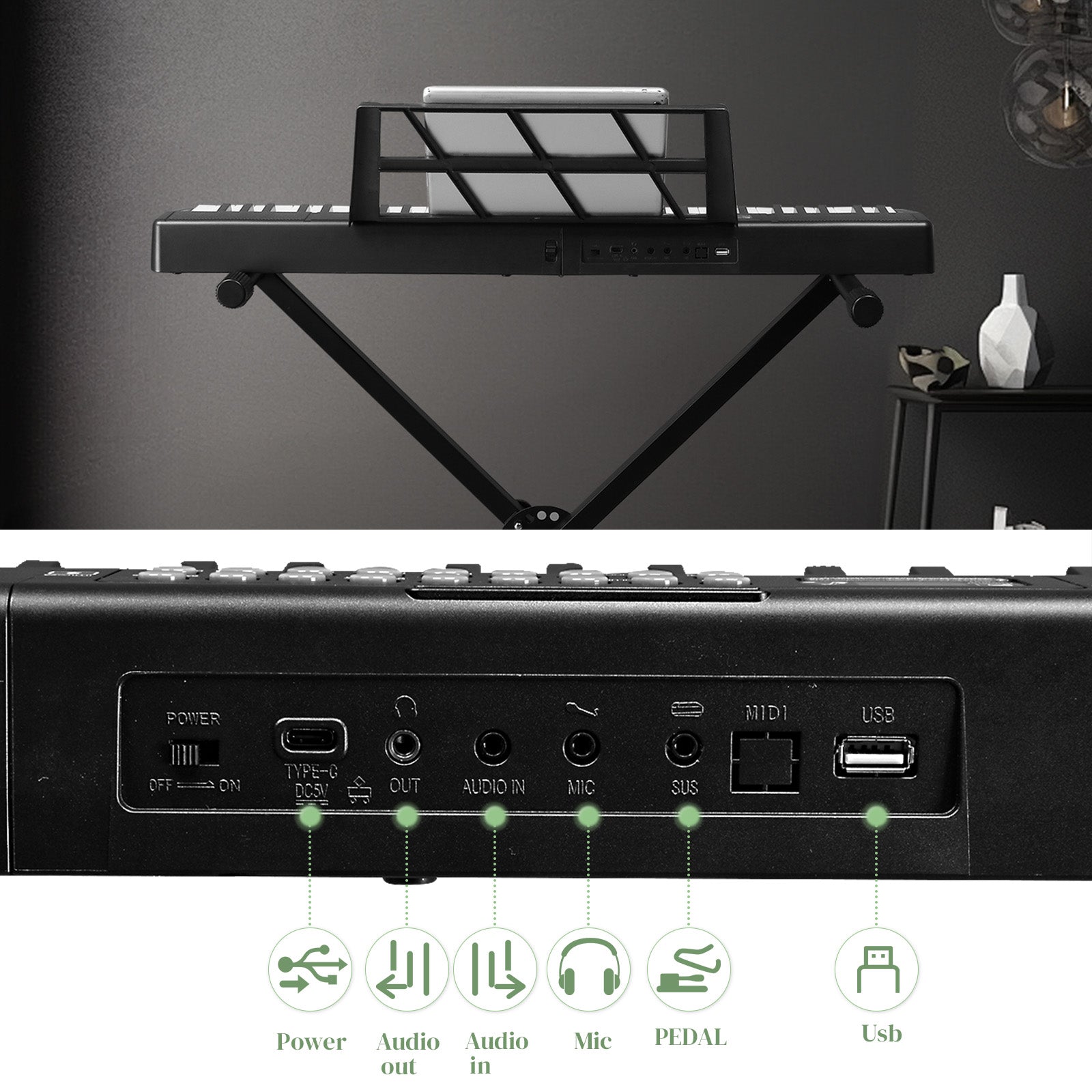 Szzzp GEP-204 61Key Folding Piano Semi-Weighted Standard Keyboards Digital Piano with Bluetooth, Handbag
