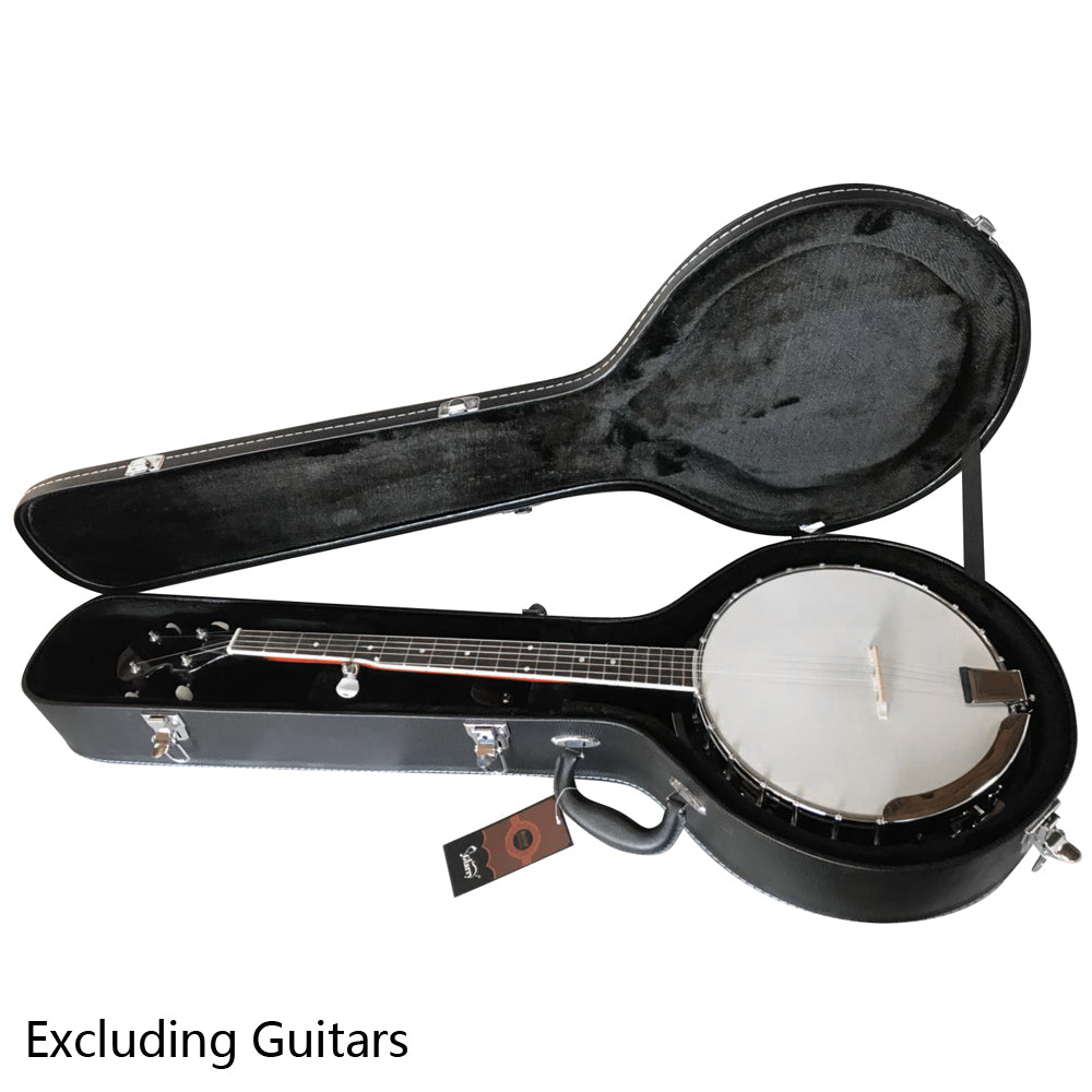 Szzzp 5-String 6-String Microgroove Pattern Leather Wood Banjos Case - Black