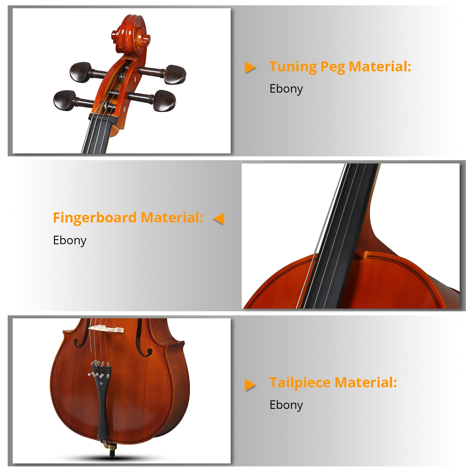 Szzzp Full Side 4/4 Natural Color Spruce Panel Cello Tiger pattern process with Bag Bow Rosin Bridge Strings