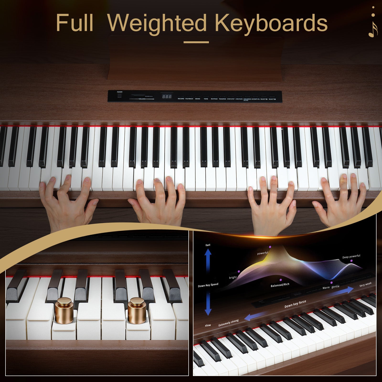 Szzzp 88 Keys Full Weighted Keyboards Digital Piano with Furniture Stand, Power Adapter, Triple Pedals, Headphone, for All Experience Levels Black Walnut