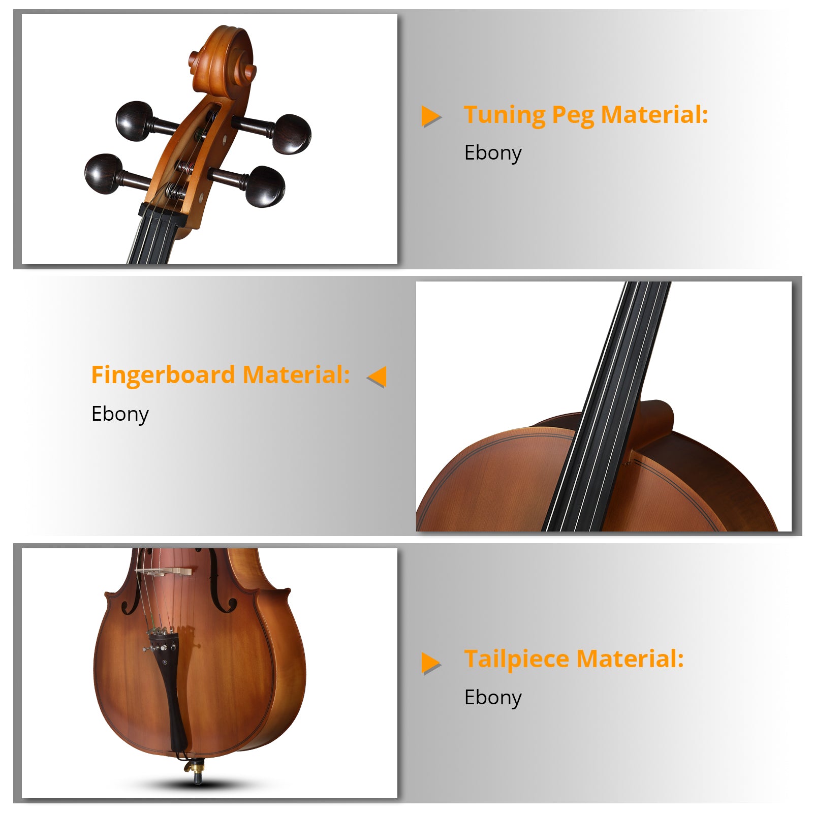 Szzzp Full Side 4/4 Matte Natural Color Spruce Panel Cello with Bag Bow Rosin Bridge Strings