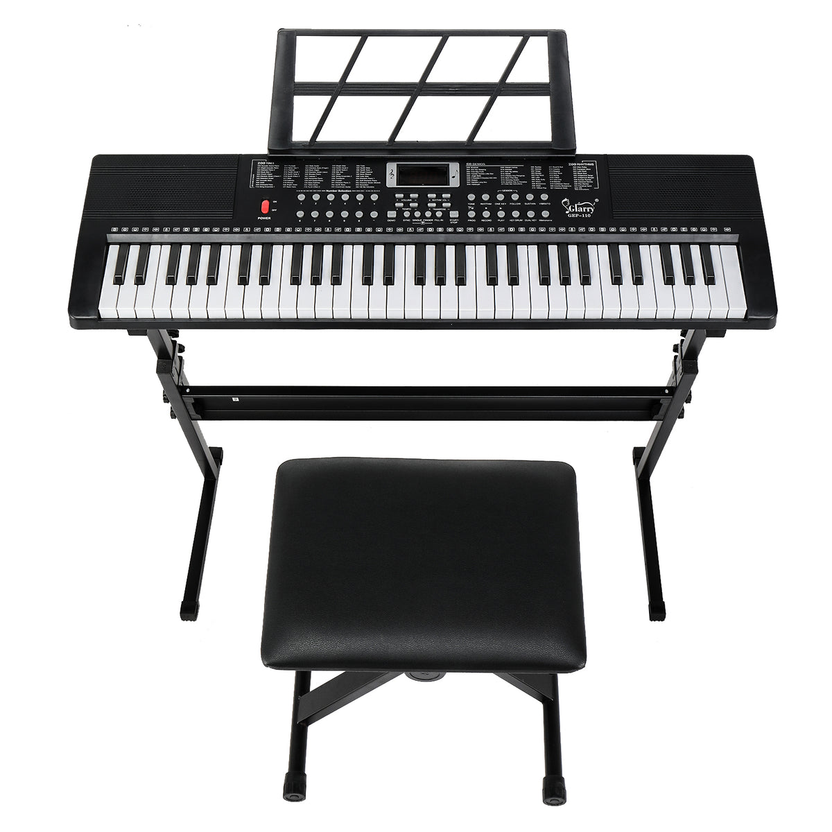 Szzzp GEP-110 61 Key Keyboard with Piano Stand, Piano Bench, Built In Speakers, Headphone, Microphone, Music Rest, LED Screen, 3 Teaching Modes for Beginners
