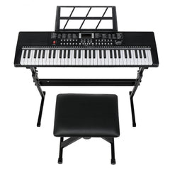 Szzzp GEP-110 61 Key Keyboard with Piano Stand, Piano Bench, Built In Speakers, Headphone, Microphone, Music Rest, LED Screen, 3 Teaching Modes for Beginners