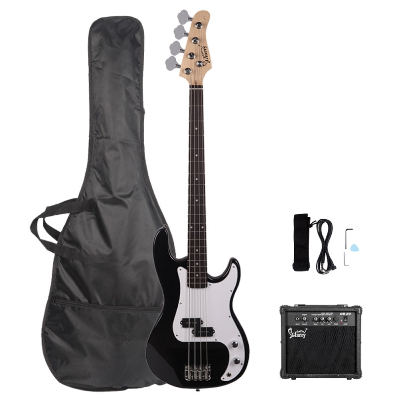 Glarry GP Electric Bass Guitar Black w/ 20W Amplifier - Black