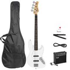 Glarry GJazz Electric Bass Guitar w/20W Amplifier - White