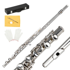 Glarry 16 Keys C Cupronickel Flute Closed Hole Separated E Key Silver