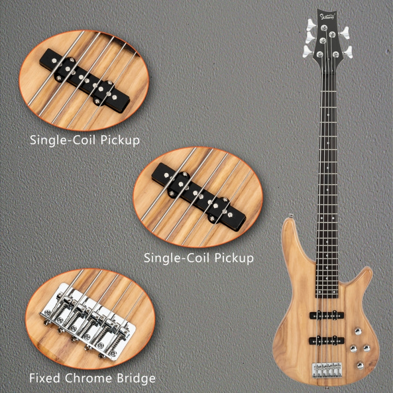 Glarry GIB 5 String Electric Bass Guitar SS Pick-up w/20W Amplifier - Burlywood