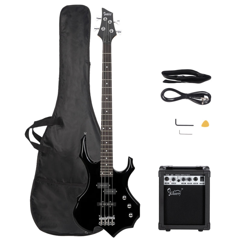 Glarry Burning Fire Electric Bass Guitar Full Size 4 String w/20W Amplifier - Black