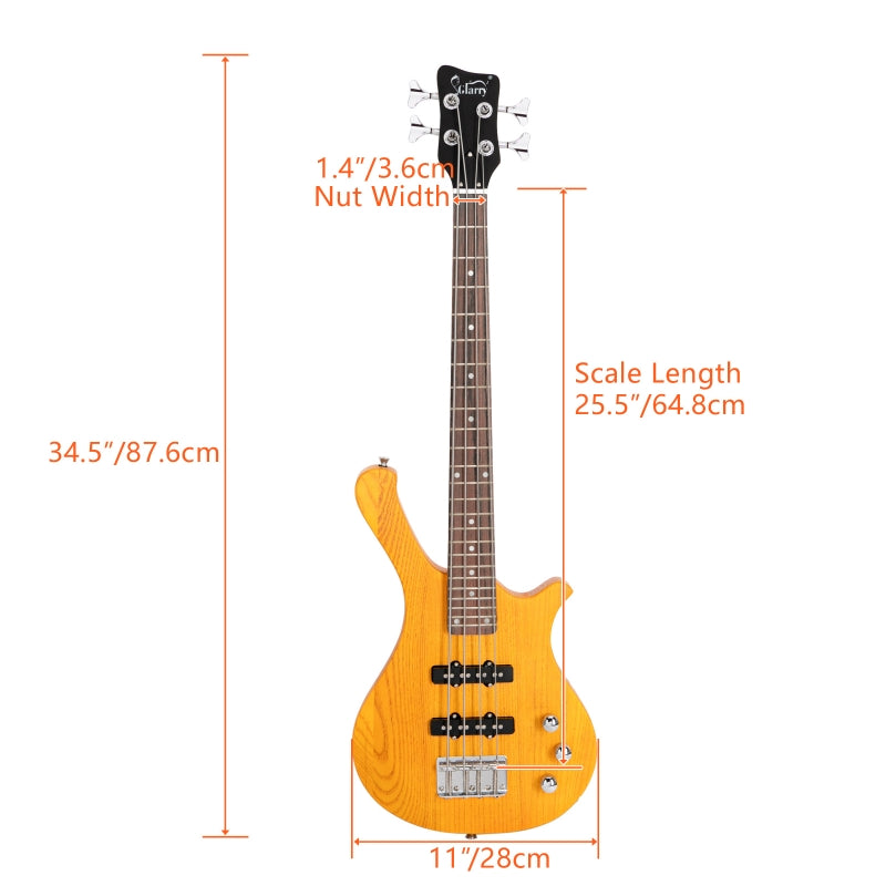 Glarry GW101 36in Kid's Electric Bass Guitar - Yellow