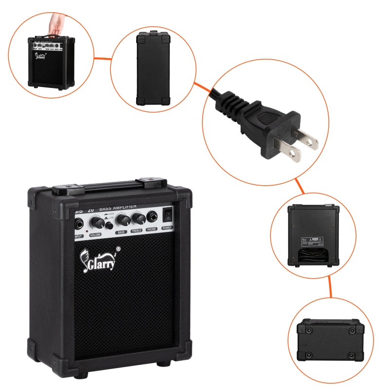 Glarry Burning Fire Electric Bass Guitar Full Size 4 String w/20W Amplifier - Sunset