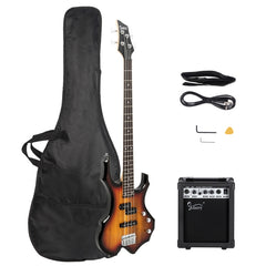 Glarry Burning Fire Electric Bass Guitar Full Size 4 String w/20W Amplifier - Sunset