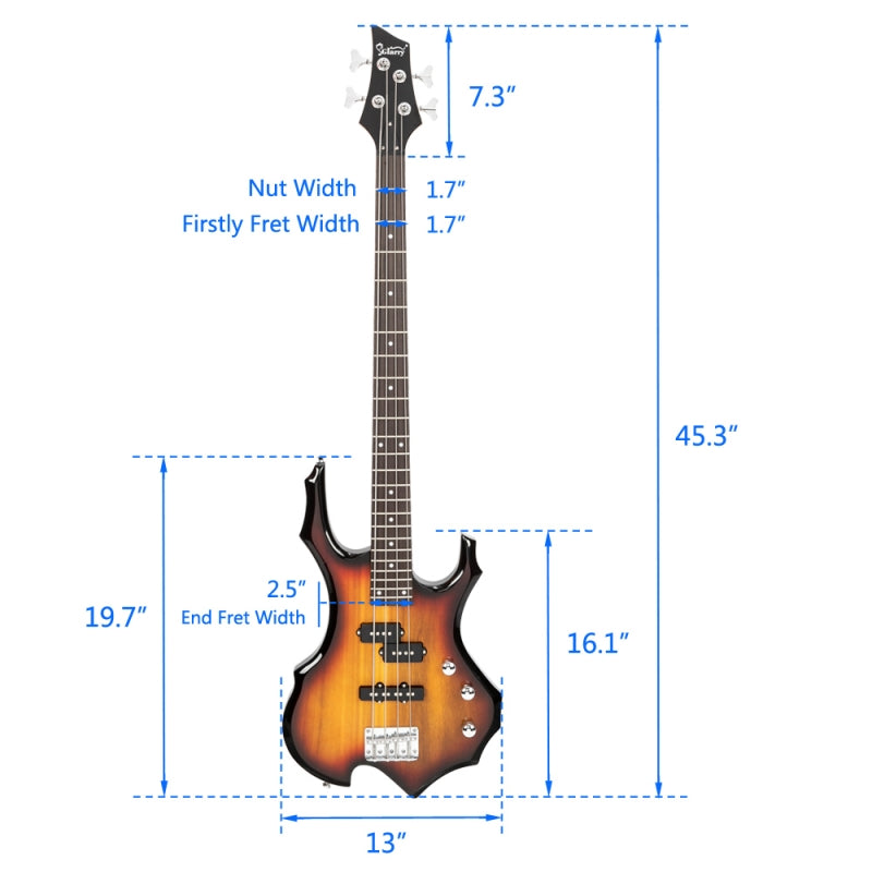 Glarry Burning Fire Electric Bass Guitar Full Size 4 String w/20W Amplifier - Sunset