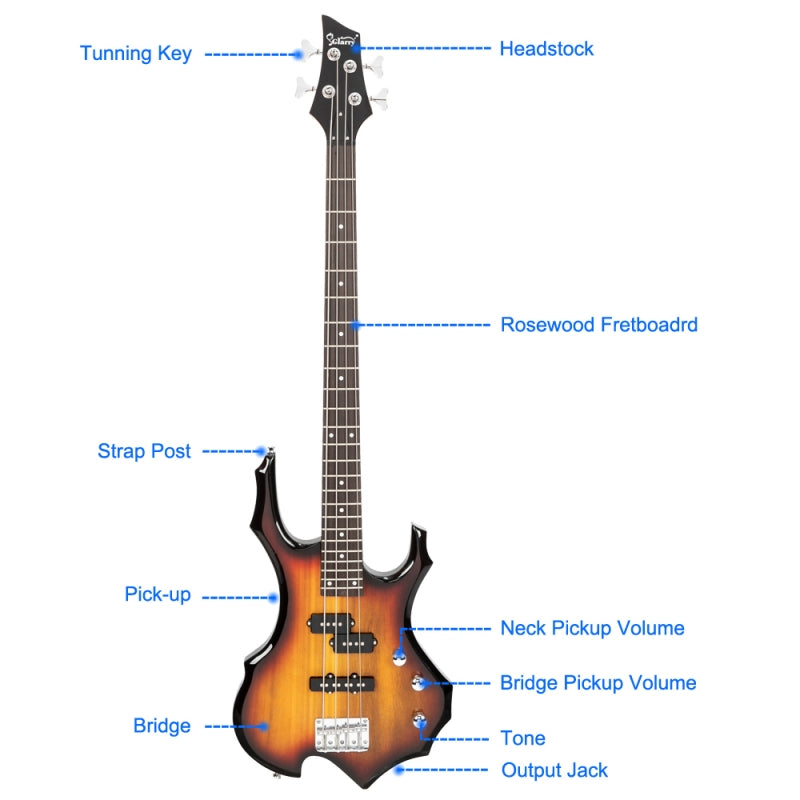 Glarry Burning Fire Electric Bass Guitar Full Size 4 String w/20W Amplifier - Sunset