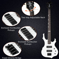 Glarry Burning Fire Electric Bass Guitar HH Pickups w/ 20W Amplifier - White
