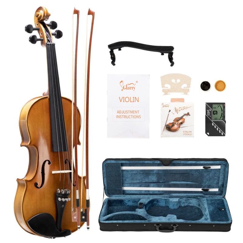 Glarry GV403 4/4 Full Size Violin Antiqued Matt Natural with 2 x Bow / Bridge