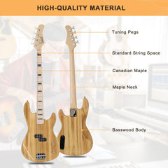 Glarry GP PRO Electric Bass Guitar NO Pickguard - Burlywood