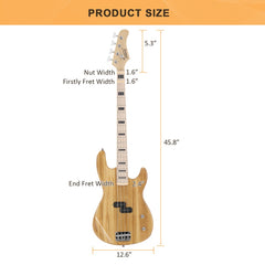 Glarry GP PRO Electric Bass Guitar NO Pickguard - Burlywood