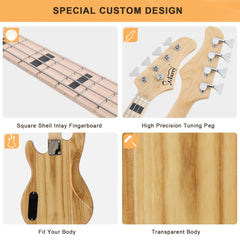 Glarry GP PRO Electric Bass Guitar NO Pickguard - Burlywood