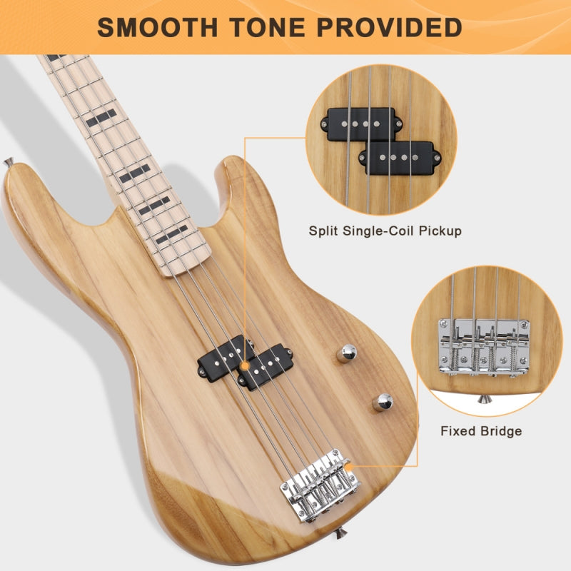 Glarry GP PRO Electric Bass Guitar NO Pickguard - Burlywood