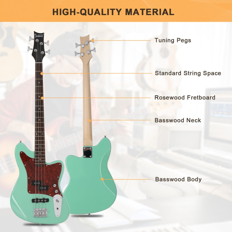 Glarry GIB Bass Guitar 4 String Red Pearl Guard w/20W Amplifier - Green