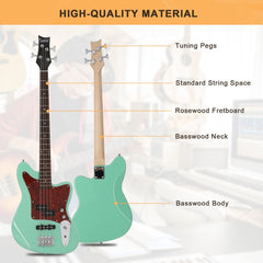 Glarry GIB Bass Guitar 4 String Red Pearl Guard w/20W Amplifier - Green