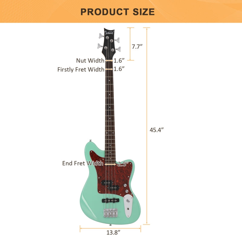 Glarry GIB Bass Guitar 4 String Red Pearl Guard w/20W Amplifier - Green