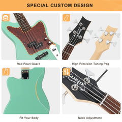 Glarry GIB Bass Guitar 4 String Red Pearl Guard w/20W Amplifier - Green