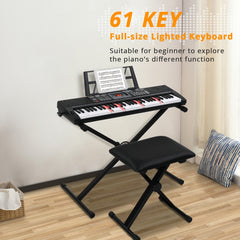 Glarry GEP-202 61-Key Keyboard with Piano Stool - Black
