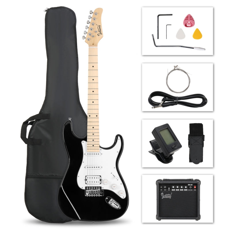 Glarry GST Electric Guitar HSS Pickups w/20W Amplifier - Black