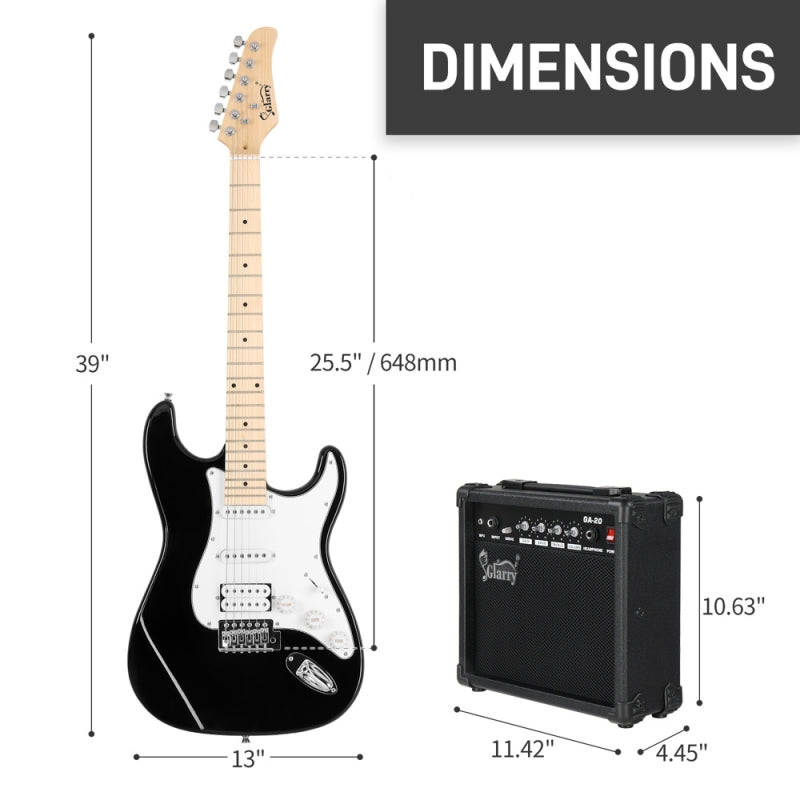 Glarry GST Electric Guitar HSS Pickups w/20W Amplifier - Black
