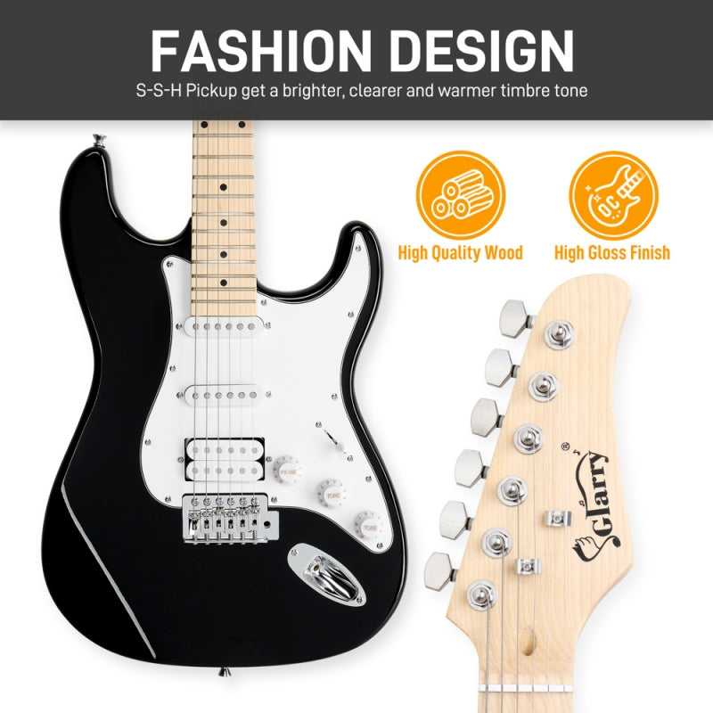 Glarry GST Electric Guitar HSS Pickups w/20W Amplifier - Black