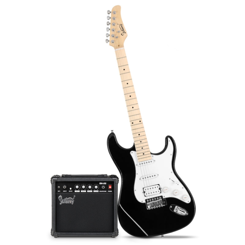 Glarry GST Electric Guitar HSS Pickups w/20W Amplifier - Black
