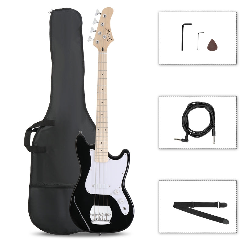 Glarry 30in GB Electric Bass Guitar Short Scale - Black