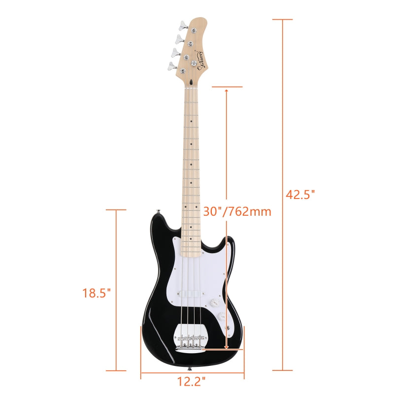 Glarry 30in GB Electric Bass Guitar Short Scale - Black