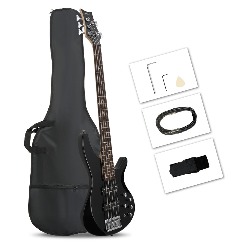 Glarry GIB 5 String Bass Guitar Full Size Open-coil HH Pickup - Black