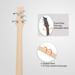 Glarry GIB 5 String Bass Guitar Full Size Open-coil HH Pickup - Black