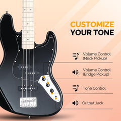 Glarry GJazz Electric Bass Guitar w/20W Amplifier - Black