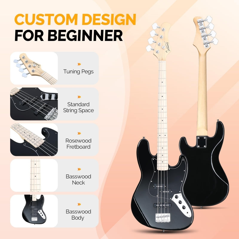 Glarry GJazz Electric Bass Guitar w/20W Amplifier - Black