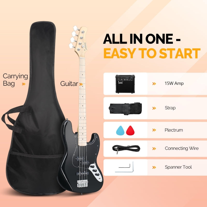 Glarry GJazz Electric Bass Guitar w/20W Amplifier - Black
