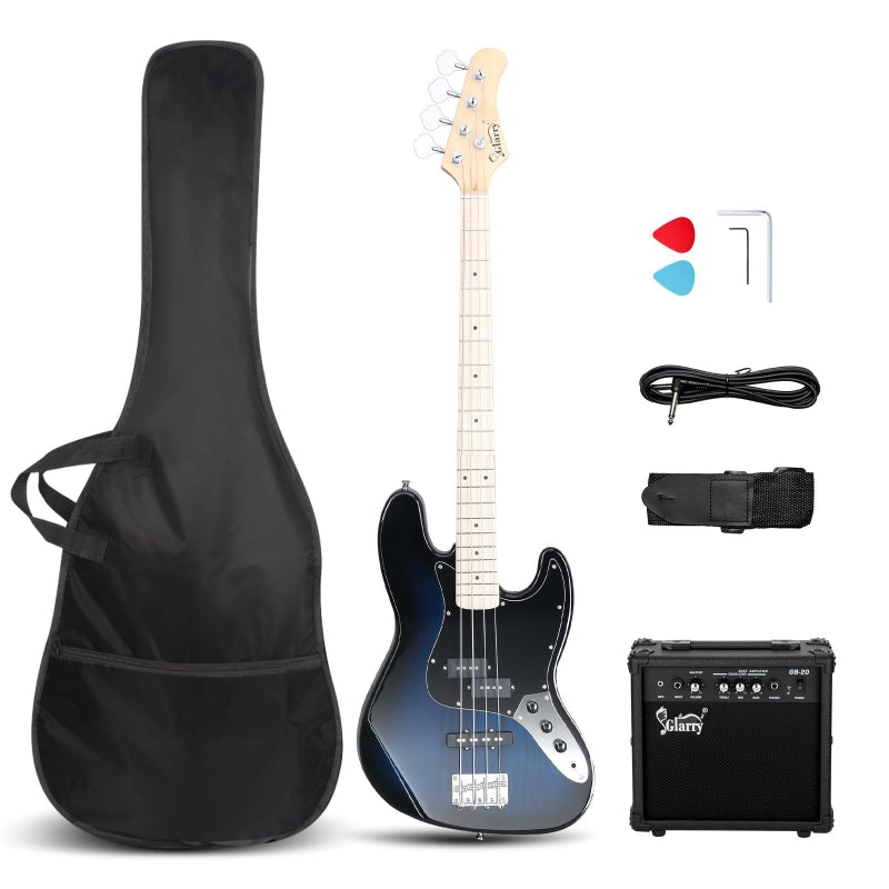 Glarry GJazz Electric Bass Guitar w/20W Amplifier - Blue