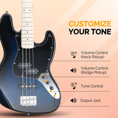 Glarry GJazz Electric Bass Guitar w/20W Amplifier - Blue