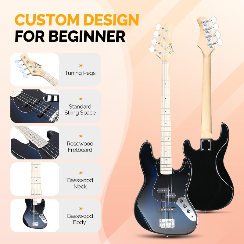 Glarry GJazz Electric Bass Guitar w/20W Amplifier - Blue