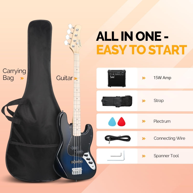 Glarry GJazz Electric Bass Guitar w/20W Amplifier - Blue